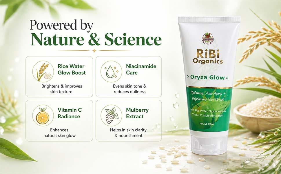 Oryza Glow Face Wash with Rice Water + Niacinamide + Vitamin c , Mulberry Extract